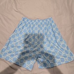 Asylum GG Light Blue Monogram-Print XL Athletic Shorts